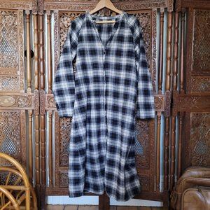 Flannel Button-Down Loose Midi Dress Cabincore